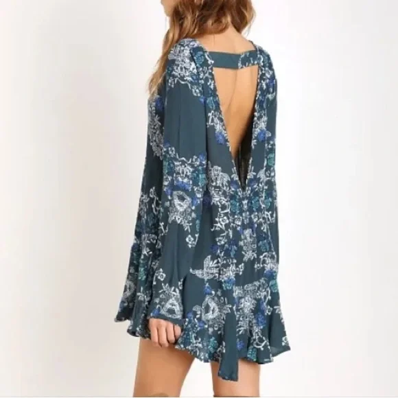 Blue and White Long Sleeve Sundress - Picture 2 of 4